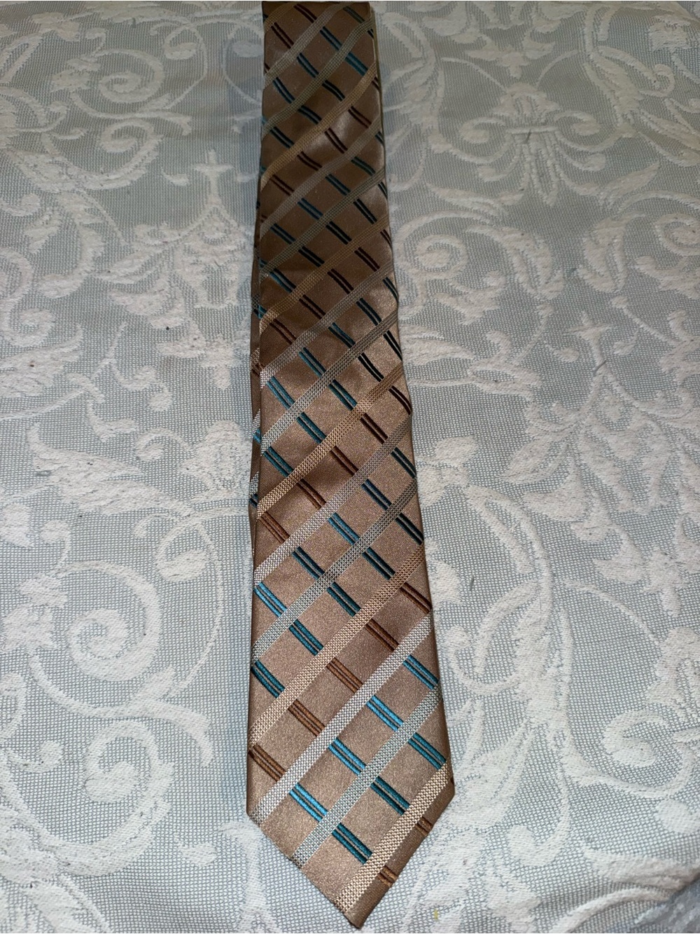 BCBG Brown Tie with Teal and Dark Brown Windowpane